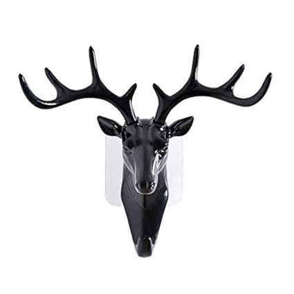Decorative Multipurpose Self Adhesive Deer Head Hanger Hook -  Black